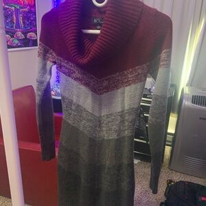BCX Women's Burgundy and Gray Cowl Neck Sweater Dress